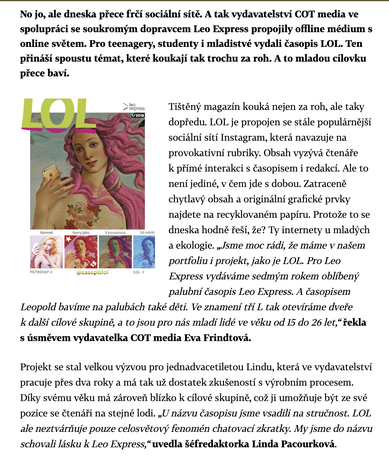 Časopis LOL tisková zpráva